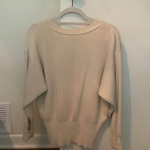 Free People Cream V-Neck Sweater - Picture 2 of 4